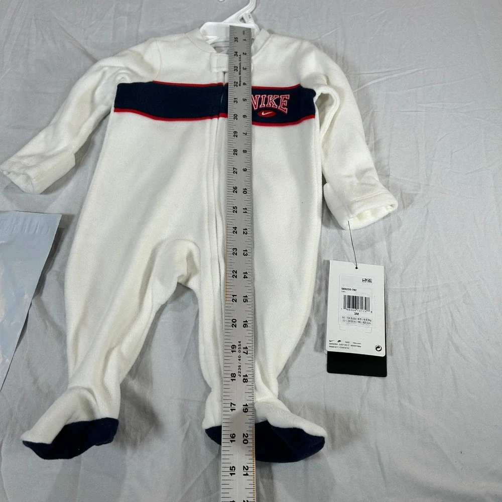 Nike Baby Fleece Footed Coverall Sail White Navy Red 3M 56N255-782 NWT